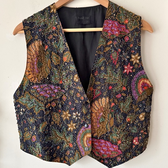 Vintage Hand Beaded Batik Vest Bird Floral Sequin Boho Folk Art to Wear Size M - Picture 14 of 14